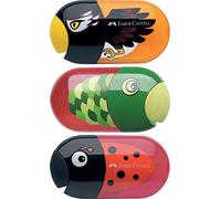 Faber-Castell - Doppio temperamatite con gomma (coccinella + pesce + aquila)