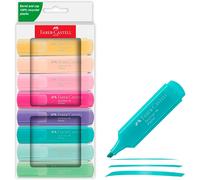 Faber-Castell 254658 - Set 46 evidenziatori, 8 evidenziatori pastello con punta a cuneo a lunga durata, larghezza linea 1-5 mm, ricaricabili