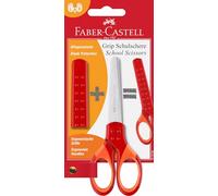 FABER-CASTELL - Forbici scolastiche con protezione per le lame, rosse | Forbici per bricolage con protezione delle lame e impugnatura ergonomica per bambini, scuola e hobby