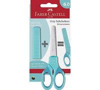 FABER-CASTELL - Forbici scolastiche con protezione per le lame, turchese | Forbici da bricolage con protezione delle lame e impugnatura ergonomica per bambini, scuola e hobby