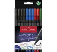 Faber-Castell Grip Finepen 151691 - Set di 10 fineliner, larghezza linea 0,4 mm, nero, blu, rosso, verde