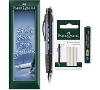 Faber-Castell Grip Plus - Portamine + 12 mine HB da 0,7 mm + Gomme di ricambio in busta (Blu)