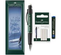 Faber-Castell Grip Plus - Portamine + 12 mine HB da 0,7 mm + Gomme di ricambio in busta (Verde)