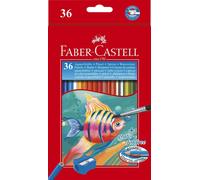 Faber-Castell Matite acquerello colorate classiche Confezione da 36 matite colorate acquerello esagonali + pennello - Resistenza alla rottura - Colori assortiti