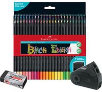 Faber-Castell - Matite colorate Blackwood, Black Edition, confezione da 50, colori vivaci con morbido striscio, legno nero (set da 50) con astuccio e gomma Edition Dust-free