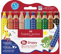 FABER-CASTELL - Matite colorate Grippy, 10 matite da disegno per bambini | Matite colorate spesse 3 in 1 con mina da 10 mm e forma triangolare ergonomica, facilmente lavabili