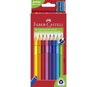 FABER-CASTELL - Matite colorate Jumbo triangolari, 12 pezzi con temperino | Matite colorate jumbo ergonomiche con mina extra spessa da 5,4 mm per bambini