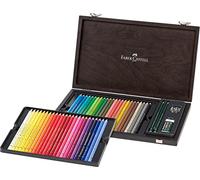 FABER-CASTELL - matite colorate Polychromos, 48 colori, in astuccio | 48 matite artistiche con mina da 3,8 mm, incluse 2 matite, gomma e temperino in valigetta di legno