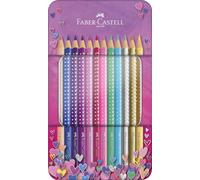 FABER-CASTELL - Matite colorate Sparkle, 12 colori, astuccio in metallo | Matite colorate triangolari e infrangibili con design glitterato per bambini e adulti