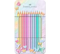 FABER-CASTELL - Matite Sparkle, 12 colori pastello, astuccio metallico | Matite colorate triangolari e infrangibili nei colori pastello per bambini e adulti