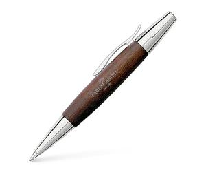 FABER-CASTELL - Penna a sfera e-motion Birnbaum marrone scuro, mina B | Corpo in legno di pero con mina nera ad alta capacità e dettagli metallici cromati