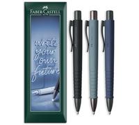 Faber-Castell Penna a sfera Poly Ball XB, pennino extra largo, inchiostro blu, set di cancelleria per ufficio, lavoro, confezione regalo con busta (tutto nero, grigio pietra, blu navy)