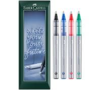 Faber-Castell Penna roller a inchiostro gratuito, punta da 0,7 mm, confezione regalo con busta, cancelleria per ufficio, lavoro, casa, ecc. - Confezione da 4 (Misto)