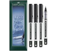 Faber-Castell Penna roller a inchiostro gratuito, punta micro da 0,5 mm, confezione regalo con busta, cancelleria per ufficio, lavoro, casa, ecc. - Confezione da 4 (Nero)