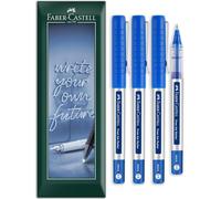 Faber-Castell Penna roller a inchiostro gratuito, punta micro da 0,5 mm, confezione regalo con busta, cancelleria per ufficio, lavoro, casa, ecc. - Confezione da 4 (Blu)