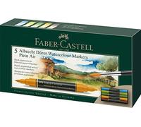Faber-Castell - Pennarelli ad acquerello Albrecht Dürer, 5er naturali | Matite artistiche altamente pigmentate con punta a pennello e punta in fibra per un'applicazione del colore ampia e precisa