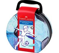 Faber-Castell - Pennarelli Connector valigetta da calcio, 33 colori | Pennarelli lavabili con clip in una valigetta metallica a forma di pallone da calcio