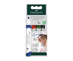 FABER-CASTELL - Pennarelli per lavagna bianca W20, 4 pennarelli | Pennarelli ricaricabili con inchiostro facilmente cancellabile e larghezza del tratto di 2,25 mm