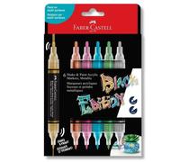 FABER-CASTELL 285517 - Pennarello acrilico Shake&Paint Black Edition, 6 penne acriliche, Pennarello con 2 punte tonde (3 mm e 1 mm)