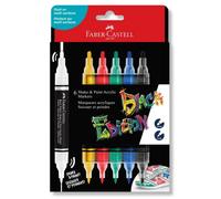 FABER-CASTELL 285507 - Pennarello acrilico Shake&Paint Black Edition, 6 penne acriliche, pennarello con 2 punte rotonde (3 mm e 1 mm)