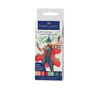 Faber-Castell - Pitt Artist Pen Comic Colouring, 6 pennarelli | Inchiostro da disegno resistente all’acqua e alla luce, pennarelli per fumetti e illustrazioni, 6 pennarelli