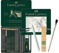 Faber-Castell Pitt Graphite Set di matite in custodia metallica, medio, 19 + 3 pezzi, inclusi matita da cancellare con pennello, raschietto per carta e blocco per affilare le mine