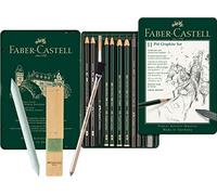 Faber-Castell Pitt Graphite Set di matite in custodia metallica, piccolo, 11 + 3 pezzi, inclusi matita da cancellare con pennello, raschietto per carta e blocco per affilare le mine