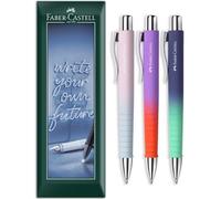 Faber-Castell Poly Ball Flow XB - Penna a sfera con pennino extra largo, fusti multicolore, inchiostro blu, confezione regalo da 3 penne
