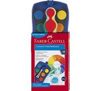 Faber-Castell - Scatola di Colori Connector con 12 Colori, con Coperchio Bianco, 4 pennelli Soft Touch e Bicchiere d'Acqua in Verde Chiaro, 12 Farben Farbkasten Blau