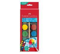 Faber Castell Scatola di plastica con 12 pastiglie di vernice gouaches + 1 pennello multicolore