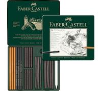FABER-CASTELL - Set da disegno Pitt al carboncino da 24 pezzi in astuccio | Carboncini da disegno e da ricalco con accessori per schizzi, ritratti e disegni espressivi