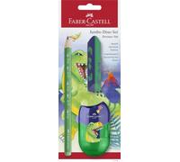 FABER-CASTELL - Set da scrittura Dino con matita, temperino e gomma | Set scolastico per bambini con matita jumbo, temperino e gomma