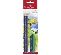 FABER-CASTELL - Set da scrittura Dino con matite e gomma | Set scolastico per bambini con 2 matite HB e gomma