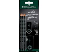 Faber-Castell Set di custodie nere: 3 matite Grip 2001 B, 1 mini gomma per cancellare, 1 scatola per affilare doppia custodia