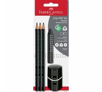 Faber-Castell Set di matite Grip 2001 580024 – 5 pezzi (3 matite, gomma e temperino) Nero