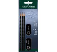 Faber-Castell - Set da scrittura Grip 2001 Nero, 5 pezzi | Con 3 matite B, gomma e temperino per la scuola, l'ufficio o la casa