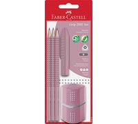 FABER-CASTELL, set di matite Grip 2001, 3 matite, durezza B, con gomma e temperino, rosa “rose shadows”, 580073