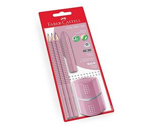 FABER-CASTELL - Set da scrittura Grip 2001 Rose Shadows, 5 pezzi | Con 3 matite B, gomma e temperino per la scuola e gli esami