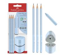 Faber-Castell 580074 - Set di matite Grip blu cielo, con temperino e gomma, set da scrittura da 5 pezzi