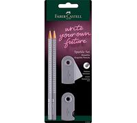 Faber-Castell Set di scrittura Sparkle, 2 matite B con gomma e temperino, grigio screziato