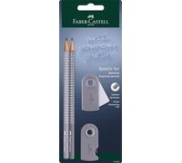 FABER-CASTELL - Set da scrittura Sparkle Dapple Gray, 4 pezzi | Con 2 matite, gomma e temperino per la scuola e gli esami