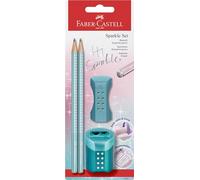 Faber-Castell Set di matite Sparkle 118297 – con temperino, gomma e 2 matite, oceano metallizzato