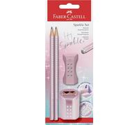 Faber-Castell - Set da scrittura Sparkle Rose Metallic, 4 pezzi | Con 2 matite, gomma e temperino nel design metallico lucido