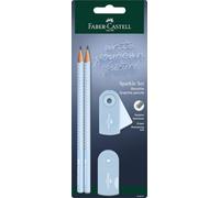 Faber-Castell - Set da scrittura Sparkle Sky Blue, 4 pezzi | Con 2 matite, gomma e temperino per la scuola e gli esami