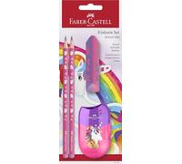 FABER-CASTELL 111518 - Set di scrittura Unicorno con matite HB, temperino e gomma, set scolastico per bambini