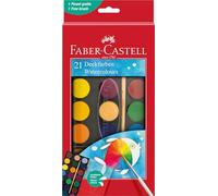 FABER-CASTELL - Set di acquerelli 21 colori con pennello | Colori ad acqua coprenti per la scuola e il tempo libero, con pennello incluso
