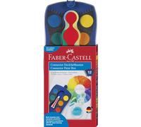 Faber-Castell 125001 - Scatola di colori CONNECTOR con 12 colori, incluso bianco opaco, scomparto per pennelli e campo per il nome, blu, 1 pezzo