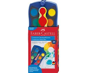 FABER-CASTELL - Set di acquerelli Connector da 24 colori, blu | Include bianco coprente, portapennelli e spazio per il nome; i colori sono incastrabili tra loro
