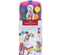 FABER-CASTELL - Set di acquerelli Connector Unicorno 12 colori | Include bianco coprente, adesivi con unicorni, vano per pennelli e spazio per il nome; i colori sono collegabili tra loro