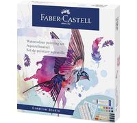 Faber-Castell 169618 - Set di colori ad acquerello 18 pezzi, con 12 tubetti di colore, 4 pennelli per acquerello, tavolozza di miscelazione e stencil